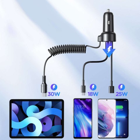 Joyroom Ładowarka samochodowa Joyroom JR-CL07 3w1 z kablem USB-C Typ C 1.5m 55W czarny Joyroom Ładowarka samochodowa Joyroom JR-CL07 3w1 z kablem USB-C Typ C 1.5m 55W czarny