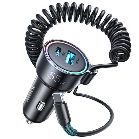 Joyroom Ładowarka samochodowa Joyroom JR-CL07 3w1 z kablem USB-C Typ C 1.5m 55W czarny Joyroom Ładowarka samochodowa Joyroom JR-CL07 3w1 z kablem USB-C Typ C 1.5m 55W czarny