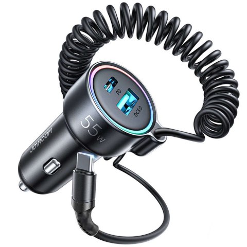 Joyroom Ładowarka samochodowa Joyroom JR-CL07 3w1 z kablem USB-C Typ C 1.5m 55W czarny Joyroom Ładowarka samochodowa Joyroom JR-CL07 3w1 z kablem USB-C Typ C 1.5m 55W czarny