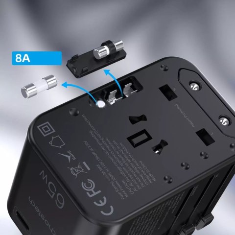 Choetech Choetech szybka uniwersalna ładowarka sieciowa podróżna GaN 2 x USB Typ C / USB 65W Power Delivery czarny (PD5009-BK) Choetech Choetech szybka uniwersalna ładowarka sieciowa podróżna GaN 2 x USB Typ C / USB 65W Power Delivery czarny (PD5009-BK)