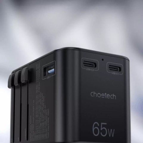 Choetech Choetech szybka uniwersalna ładowarka sieciowa podróżna GaN 2 x USB Typ C / USB 65W Power Delivery czarny (PD5009-BK) Choetech Choetech szybka uniwersalna ładowarka sieciowa podróżna GaN 2 x USB Typ C / USB 65W Power Delivery czarny (PD5009-BK)