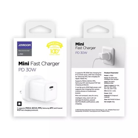 Joyroom Joyroom ładowarka sieciowa USB Typ C / USB 30W Power Delivery Quick Charge 4,5A (wtyczka UK) biały (L-QP303) Joyroom Joyroom ładowarka sieciowa USB Typ C / USB 30W Power Delivery Quick Charge 4,5A (wtyczka UK) biały (L-QP303)