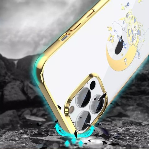 Kingxbar Kingxbar Moon Series luksusowe etui z Kryształami Swarovskiego na iPhone 13 Pro złoty (Flower) Kingxbar Kingxbar Moon Series luksusowe etui z Kryształami Swarovskiego na iPhone 13 Pro złoty (Flower)