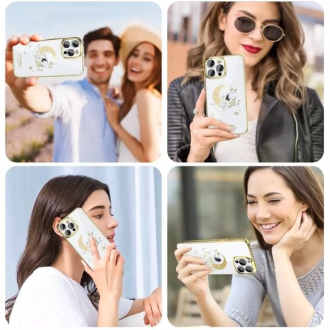 Kingxbar Kingxbar Moon Series luksusowe etui z Kryształami Swarovskiego na iPhone 13 Pro złoty (Flower) Kingxbar Kingxbar Moon Series luksusowe etui z Kryształami Swarovskiego na iPhone 13 Pro złoty (Flower)