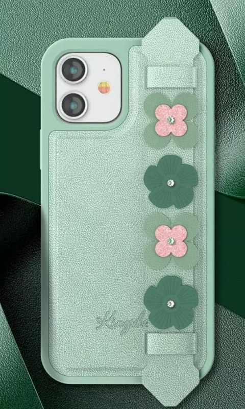 Kingxbar Kingxbar Sweet Series żelowe etui ozdobione oryginalnymi Kryształami Swarovskiego z podstawką iPhone 12 mini zielony Kingxbar Kingxbar Sweet Series żelowe etui ozdobione oryginalnymi Kryształami Swarovskiego z podstawką iPhone 12 mini zielony