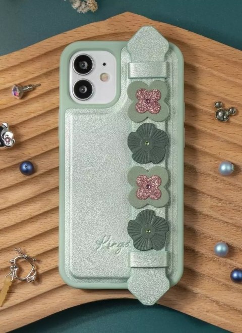 Kingxbar Kingxbar Sweet Series żelowe etui ozdobione oryginalnymi Kryształami Swarovskiego z podstawką iPhone 12 mini zielony Kingxbar Kingxbar Sweet Series żelowe etui ozdobione oryginalnymi Kryształami Swarovskiego z podstawką iPhone 12 mini zielony