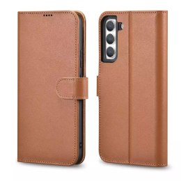 ICarer ICarer Haitang Leather Wallet Case skórzane etui do Samsung Galaxy S22+ (S22 Plus) portfel obudowa pokrowiec brązowy (AKSM05BN)