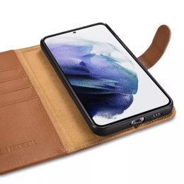 ICarer ICarer Haitang Leather Wallet Case skórzane etui do Samsung Galaxy S22+ (S22 Plus) portfel obudowa pokrowiec brązowy (AKSM05BN)