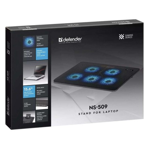Defender Podkładka chłodząca podstawka pod laptopa Notebooka podświetlenie LED 15.6 cali czarna Defender Podkładka chłodząca podstawka pod laptopa Notebooka podświetlenie LED 15.6 cali czarna