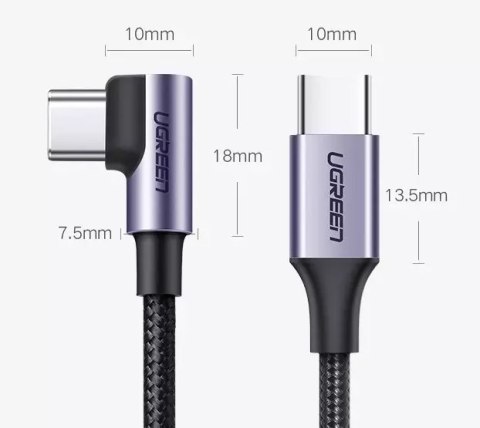 UGreen Ugreen kątowy kabel przewód USB Typ C - USB Typ C Power Delivery 60 W 20 V 3 A 2 m czarno-szary (US255 50125) UGreen Ugreen kątowy kabel przewód USB Typ C - USB Typ C Power Delivery 60 W 20 V 3 A 2 m czarno-szary (US255 50125)