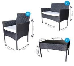 LACESTONE Zestaw Mebli Rattanowych 2 Fotele Stolik Sofa Technorattan Szary Bituxx
