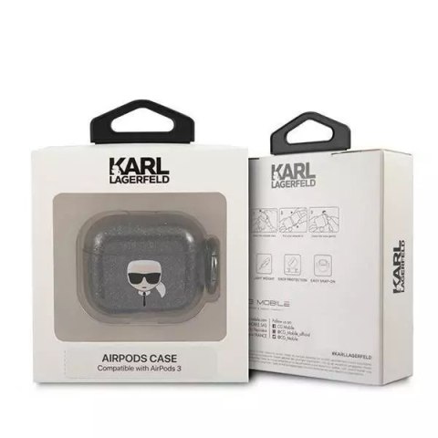 Karl Lagerfeld Karl Lagerfeld KLA3UKHGK AirPods 3 cover czarny/black Glitter Karl`s Head Karl Lagerfeld Karl Lagerfeld KLA3UKHGK AirPods 3 cover czarny/black Glitter Karl`s Head