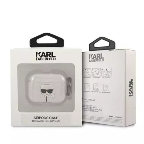 Karl Lagerfeld Karl Lagerfeld KLA3UKHGS AirPods 3 cover srebrny/silver Glitter Karl`s Head Karl Lagerfeld Karl Lagerfeld KLA3UKHGS AirPods 3 cover srebrny/silver Glitter Karl`s Head