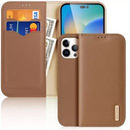 Dux Ducis Dux Ducis Hivo skórzane etui z klapką pokrowiec ze skóry naturalnej portfel na karty i dokumenty iPhone 14 Pro Max brązowy