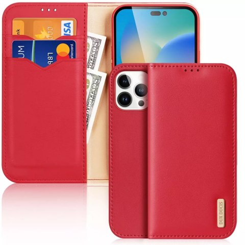 Dux Ducis Dux Ducis Hivo skórzane etui z klapką pokrowiec ze skóry naturalnej portfel na karty i dokumenty iPhone 14 Pro Max czerwony Dux Ducis Dux Ducis Hivo skórzane etui z klapką pokrowiec ze skóry naturalnej portfel na karty i dokumenty iPhone 14 Pro Max czerwony