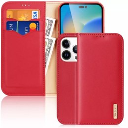 Dux Ducis Dux Ducis Hivo skórzane etui z klapką pokrowiec ze skóry naturalnej portfel na karty i dokumenty iPhone 14 Pro czerwony