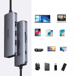 Choetech Choetech 7w1 wielofunkcyjny HUB USB Typ C - 3x USB 3.2 Gen 1 / czytnik kart SD i TF / HDMI 4K 30Hz / USB Typ C szary (HUB-M19 gr