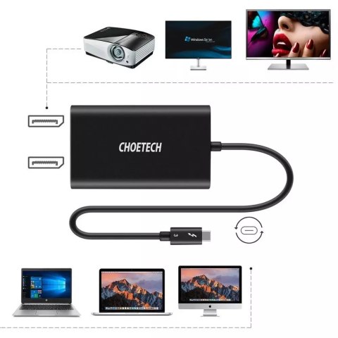 Choetech Choetech adapter przejściówka rozdzielacz USB Typ C Thunderbolt 3 (40Gbps) - 2x DisplayPort 4K 60Hz czarny (HUB-D03) Choetech Choetech adapter przejściówka rozdzielacz USB Typ C Thunderbolt 3 (40Gbps) - 2x DisplayPort 4K 60Hz czarny (HUB-D03)