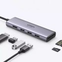 UGreen Ugreen 6w1 wielofunkcyjny HUB USB Typ C - 3x USB 3.2 Gen 1 / HDMI 4K 60Hz / czytnik kart SD i TF szary (60383 CM511)