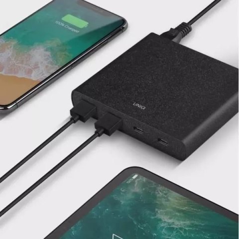 UNIQ UNIQ Ład. siec. HUB Surge 90W czarny /charcoal black 2xUSB Quick Charge 3.0 + 2xUSB-C PD 3.0 (LITHOS Collective) UNIQ UNIQ Ład. siec. HUB Surge 90W czarny /charcoal black 2xUSB Quick Charge 3.0 + 2xUSB-C PD 3.0 (LITHOS Collective)