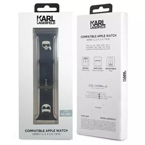 Karl Lagerfeld Pasek do smartwatcha Karl Lagerfeld KLAWLSLCKK do Apple Watch 42/44/45mm czarny/black strap Silicone Karl & Choupette Heads Karl Lagerfeld Pasek do smartwatcha Karl Lagerfeld KLAWLSLCKK do Apple Watch 42/44/45mm czarny/black strap Silicone Karl & Choupette Heads