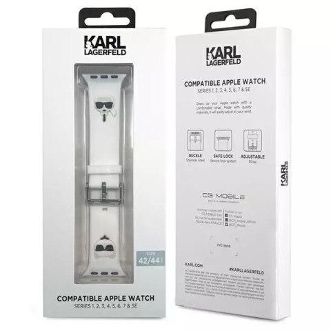 Karl Lagerfeld Pasek do smartwatcha Karl Lagerfeld KLAWLSLCKW do Apple Watch 42/44/45mm biały/white strap Silicone Karl & Choupette Heads Karl Lagerfeld Pasek do smartwatcha Karl Lagerfeld KLAWLSLCKW do Apple Watch 42/44/45mm biały/white strap Silicone Karl & Choupette Heads
