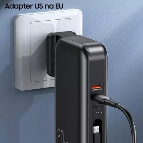 Usams USAMS Powerbank PB63 3in1 10000mAh 20W Quick Charge US+EU Plug + Cables USB-C/Lightning/MicroUSB czarny/black 10KCD17201 (US-CD1 Usams USAMS Powerbank PB63 3in1 10000mAh 20W Quick Charge US+EU Plug + Cables USB-C/Lightning/MicroUSB czarny/black 10KCD17201 (US-CD1