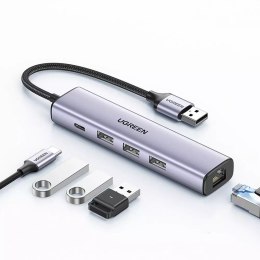 UGreen HUB UGREEN wielofunkcyjny adapter HUB USB 3.0 - 3 x USB / Ethernet RJ-45 / USB Typ C PD szary (CM475)
