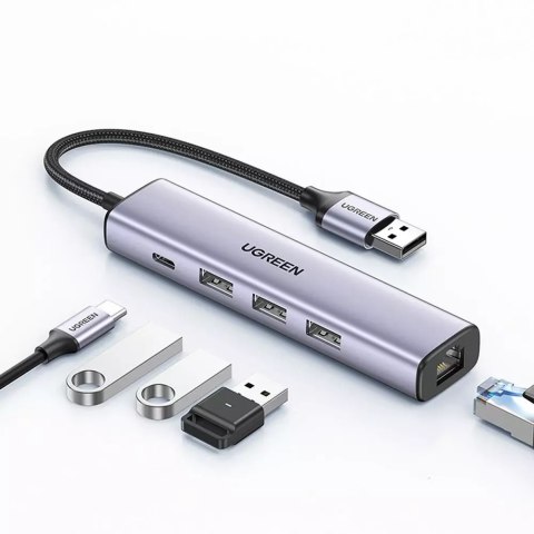 UGreen HUB UGREEN wielofunkcyjny adapter HUB USB 3.0 - 3 x USB / Ethernet RJ-45 / USB Typ C PD szary (CM475) UGreen HUB UGREEN wielofunkcyjny adapter HUB USB 3.0 - 3 x USB / Ethernet RJ-45 / USB Typ C PD szary (CM475)