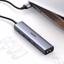 UGreen HUB UGREEN wielofunkcyjny adapter HUB USB 3.0 - 3 x USB / Ethernet RJ-45 / USB Typ C PD szary (CM475)