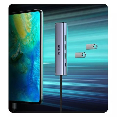 UGreen HUB UGREEN wielofunkcyjny adapter HUB USB 3.0 - 3 x USB / Ethernet RJ-45 / USB Typ C PD szary (CM475) UGreen HUB UGREEN wielofunkcyjny adapter HUB USB 3.0 - 3 x USB / Ethernet RJ-45 / USB Typ C PD szary (CM475)
