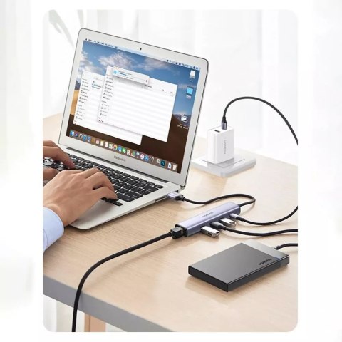 UGreen HUB UGREEN wielofunkcyjny adapter HUB USB 3.0 - 3 x USB / Ethernet RJ-45 / USB Typ C PD szary (CM475) UGreen HUB UGREEN wielofunkcyjny adapter HUB USB 3.0 - 3 x USB / Ethernet RJ-45 / USB Typ C PD szary (CM475)