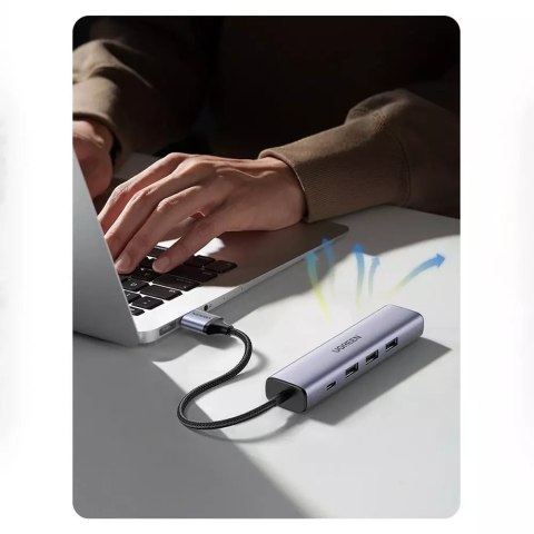 UGreen HUB UGREEN wielofunkcyjny adapter HUB USB 3.0 - 3 x USB / Ethernet RJ-45 / USB Typ C PD szary (CM475) UGreen HUB UGREEN wielofunkcyjny adapter HUB USB 3.0 - 3 x USB / Ethernet RJ-45 / USB Typ C PD szary (CM475)