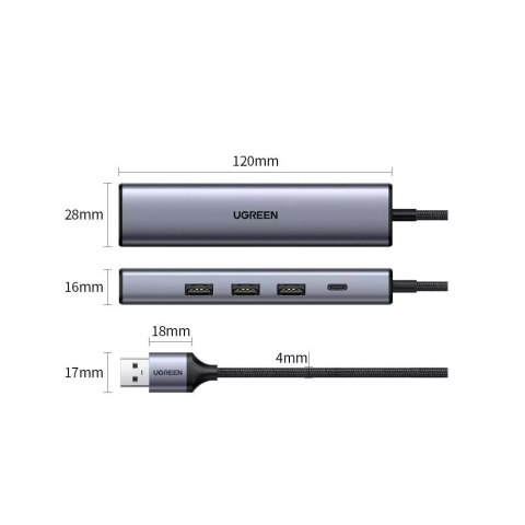 UGreen HUB UGREEN wielofunkcyjny adapter HUB USB 3.0 - 3 x USB / Ethernet RJ-45 / USB Typ C PD szary (CM475) UGreen HUB UGREEN wielofunkcyjny adapter HUB USB 3.0 - 3 x USB / Ethernet RJ-45 / USB Typ C PD szary (CM475)