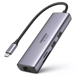 UGreen Wielofunkcyjny HUB UGREEN 7w1 USB Typ C - 2x USB 3.2 Gen 1 / HDMI 4K 60Hz / czytnik kart SD i TF / USB Typ C PD 100W / RJ45 100