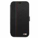 BMW Etui BMW BMFLBKP12SMCARBK do iPhone 12 mini 5,4" book M Collection PU Carbon Stripe czarny/black