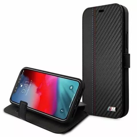BMW Etui BMW BMFLBKP12SMCARBK do iPhone 12 mini 5,4" book M Collection PU Carbon Stripe czarny/black BMW Etui BMW BMFLBKP12SMCARBK do iPhone 12 mini 5,4" book M Collection PU Carbon Stripe czarny/black