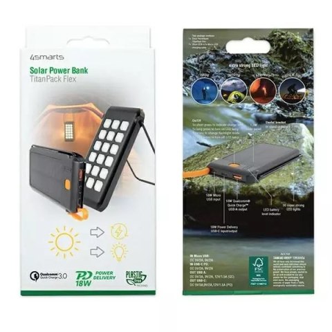 ProducentTymczasowy 4smarts Powerbank Solarny TitanPack Flex 10000mAh black/orange 456301 ProducentTymczasowy 4smarts Powerbank Solarny TitanPack Flex 10000mAh black/orange 456301