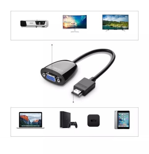 UGreen Kabel UGREEN przewód przejściówka adapter jednokierunkowy z HDMI (męski) do VGA (żeński) FHD czarny (MM105 40253) UGreen Kabel UGREEN przewód przejściówka adapter jednokierunkowy z HDMI (męski) do VGA (żeński) FHD czarny (MM105 40253)