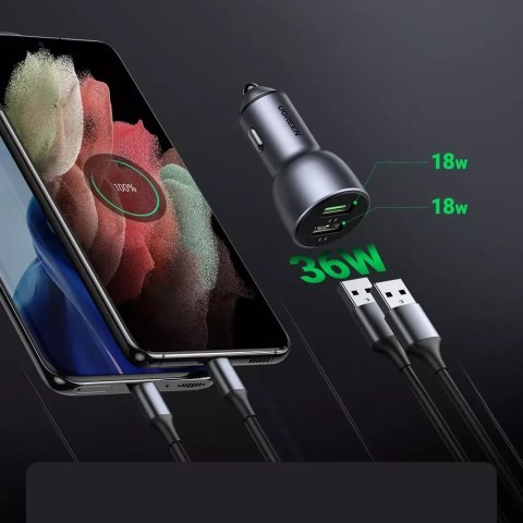 UGreen Szybka ładowarka samochodowa UGREEN 2x USB 36W Quick Charge SCP FCP AFC szary (CD213 10144) UGreen Szybka ładowarka samochodowa UGREEN 2x USB 36W Quick Charge SCP FCP AFC szary (CD213 10144)