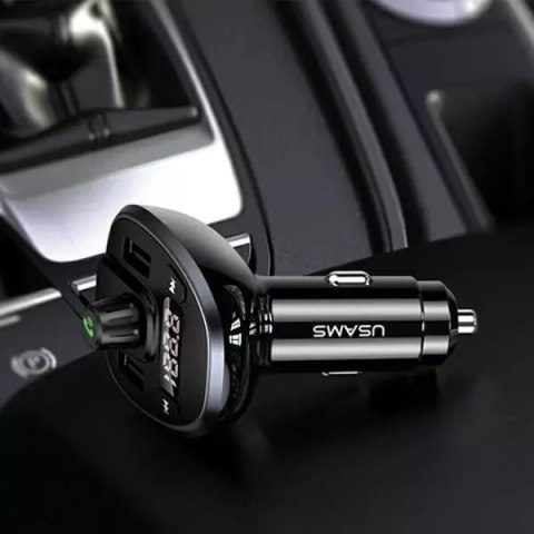 Usams Zestaw głośnomówiący do auta USAMS C21 z transmiterem FM, Bluetooth 5.0, MP3, 2xUSB 3,4A CC115GC01 (US-CC115) czarny/black Usams Zestaw głośnomówiący do auta USAMS C21 z transmiterem FM, Bluetooth 5.0, MP3, 2xUSB 3,4A CC115GC01 (US-CC115) czarny/black