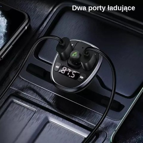 Usams Zestaw głośnomówiący do auta USAMS C21 z transmiterem FM, Bluetooth 5.0, MP3, 2xUSB 3,4A CC115GC01 (US-CC115) czarny/black Usams Zestaw głośnomówiący do auta USAMS C21 z transmiterem FM, Bluetooth 5.0, MP3, 2xUSB 3,4A CC115GC01 (US-CC115) czarny/black