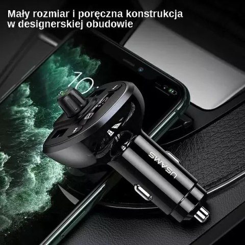Usams Zestaw głośnomówiący do auta USAMS C21 z transmiterem FM, Bluetooth 5.0, MP3, 2xUSB 3,4A CC115GC01 (US-CC115) czarny/black Usams Zestaw głośnomówiący do auta USAMS C21 z transmiterem FM, Bluetooth 5.0, MP3, 2xUSB 3,4A CC115GC01 (US-CC115) czarny/black