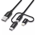 Choetech Choetech 3w1 kabel USB MFI Lightning / USB Typ C / micro USB (ładowanie 3A / przesyłanie danych 480 Mbps) 1,2 m czarny (IP0030-B