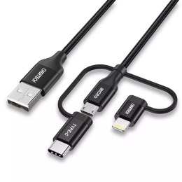 Choetech Choetech 3w1 kabel USB MFI Lightning / USB Typ C / micro USB (ładowanie 3A / przesyłanie danych 480 Mbps) 1,2 m czarny (IP0030-B