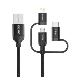 Choetech Choetech 3w1 kabel USB MFI Lightning / USB Typ C / micro USB (ładowanie 3A / przesyłanie danych 480 Mbps) 1,2 m czarny (IP0030-B