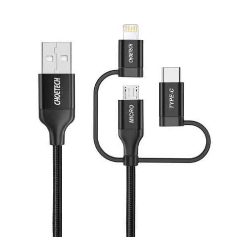 Choetech Choetech 3w1 kabel USB MFI Lightning / USB Typ C / micro USB (ładowanie 3A / przesyłanie danych 480 Mbps) 1,2 m czarny (IP0030-B Choetech Choetech 3w1 kabel USB MFI Lightning / USB Typ C / micro USB (ładowanie 3A / przesyłanie danych 480 Mbps) 1,2 m czarny (IP0030-B