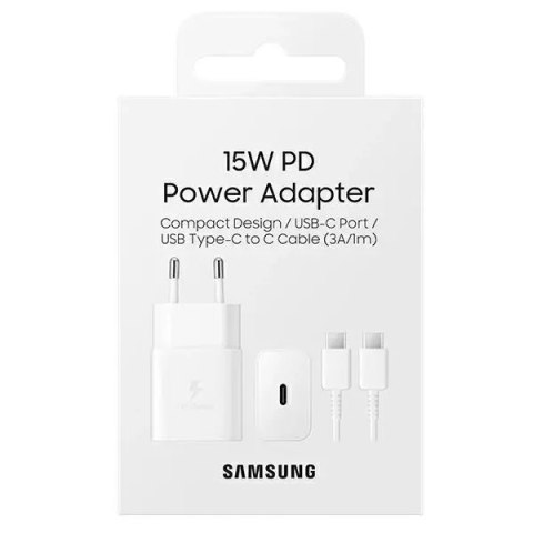 Samsung Ładowarka sieciowa Samsung EP-T1510XW 15W Fast Charge + kabel USB-C/USB-C biały/white Samsung Ładowarka sieciowa Samsung EP-T1510XW 15W Fast Charge + kabel USB-C/USB-C biały/white