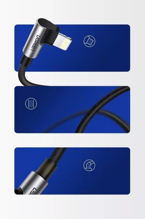 UGreen Kątowy kabel UGREEN przewód USB - Lightning MFI 1m 2,4A czarny (60521) UGreen Kątowy kabel UGREEN przewód USB - Lightning MFI 1m 2,4A czarny (60521)