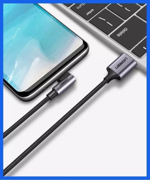 UGreen Ugreen kątowy kabel przewód USB - USB Typ C 2m 3A szary (50942) UGreen Ugreen kątowy kabel przewód USB - USB Typ C 2m 3A szary (50942)